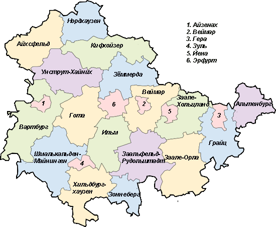 Карта Тюрингии