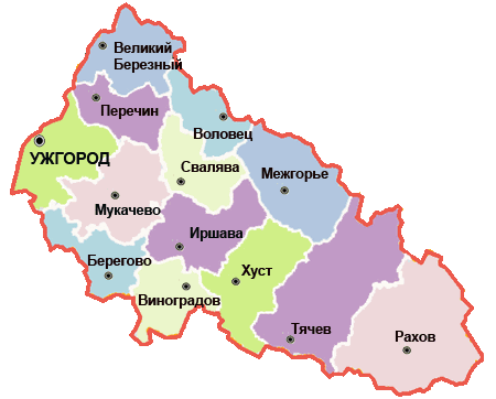 Карта Закарпатской области